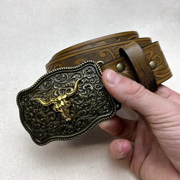 vintage style brown american western design belt - Picture 5 of 8